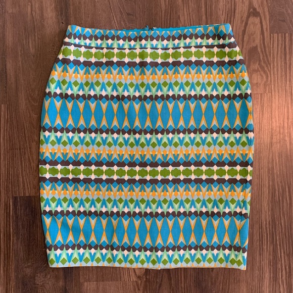 Jupe Crayon J.Crew En Coton à Motif Géométrique - Taille 8 (US), Bleu-vert Et Doré